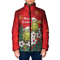 New Zealand Kakapo Christmas Padded Jacket Owl Parrot Santa Sliver Fern Manuka - Red LT14 Men Red - Polynesian Pride