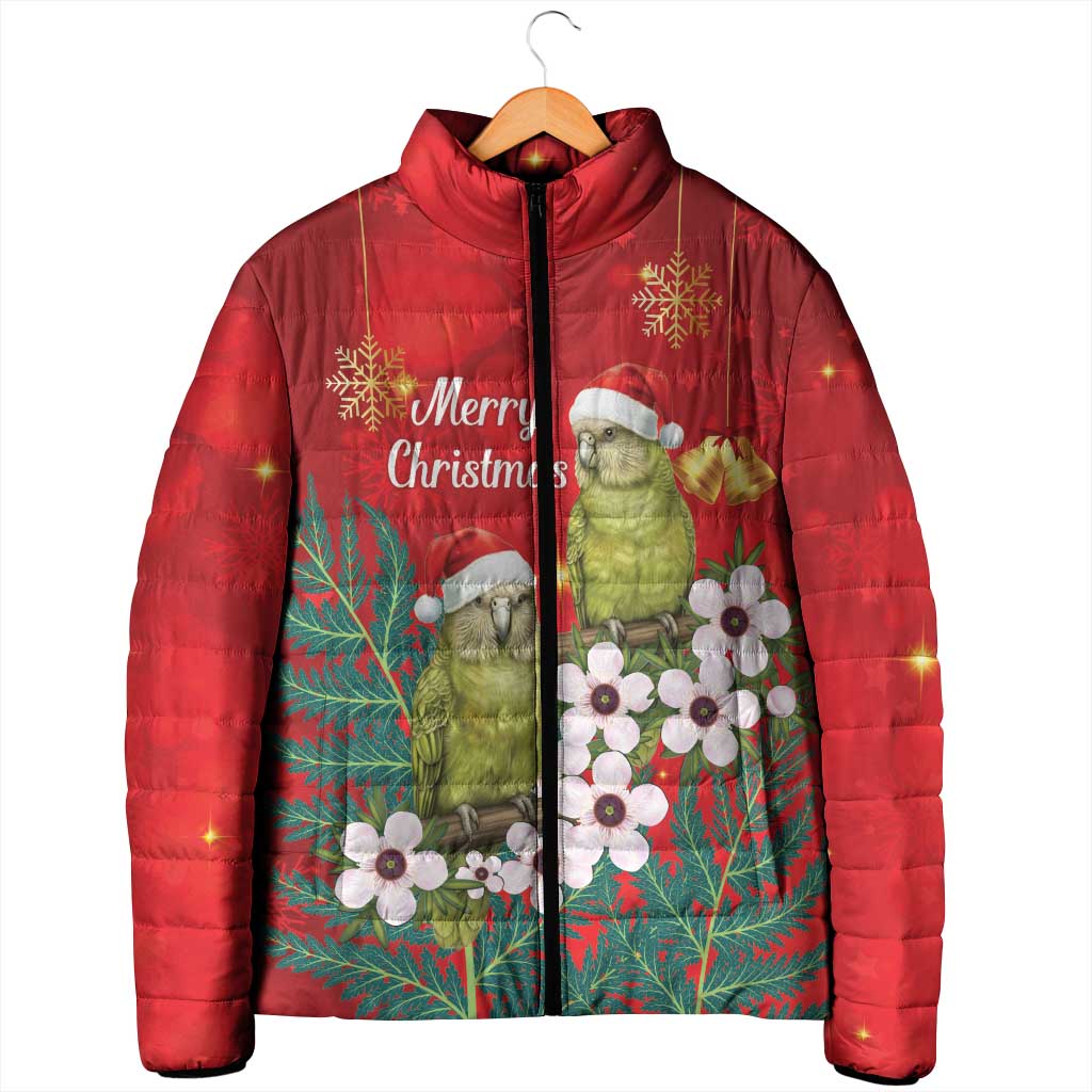 New Zealand Kakapo Christmas Padded Jacket Owl Parrot Santa Sliver Fern Manuka - Red LT14 - Polynesian Pride
