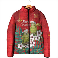 New Zealand Kakapo Christmas Padded Jacket Owl Parrot Santa Sliver Fern Manuka - Red LT14 - Polynesian Pride