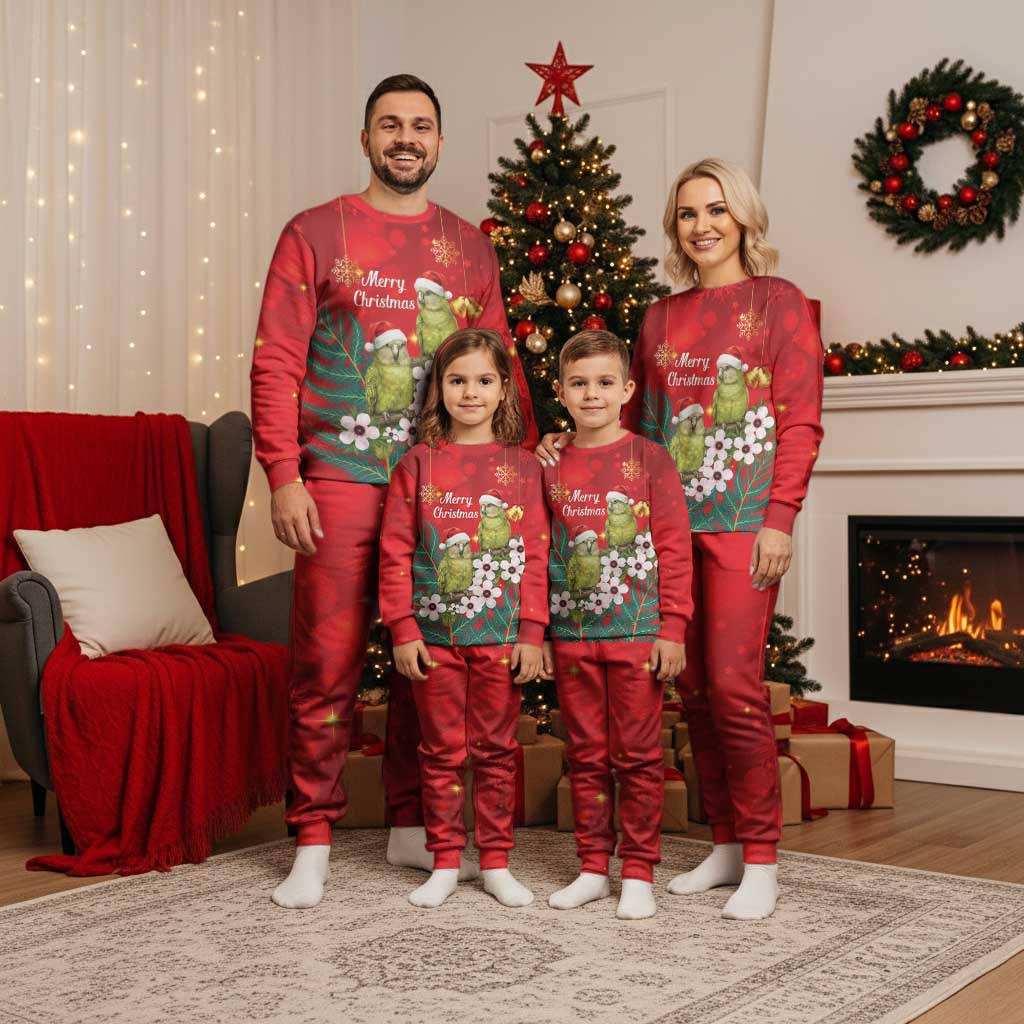 New Zealand Kakapo Christmas Pajama Set Owl Parrot Santa Sliver Fern Manuka - Red LT14 - Polynesian Pride