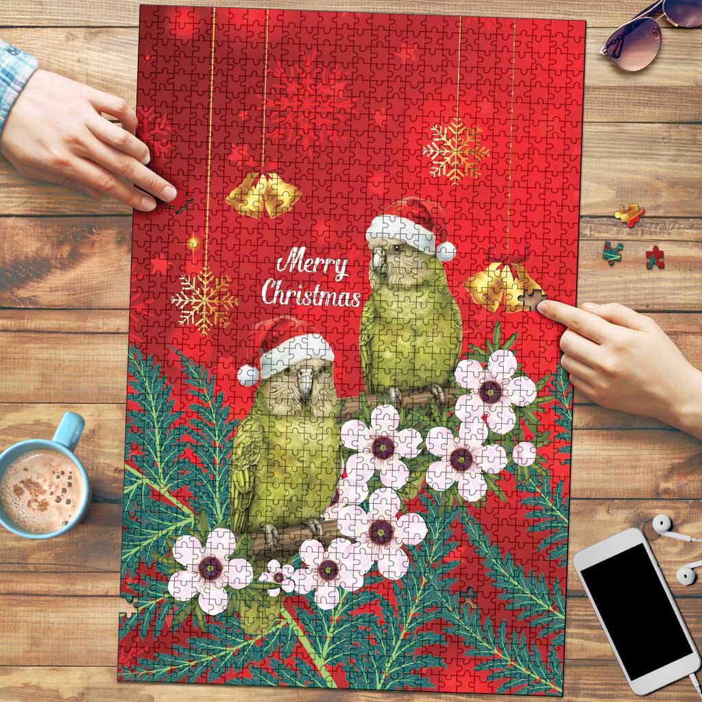 New Zealand Kakapo Christmas Puzzle Owl Parrot Santa Sliver Fern Manuka - Red LT14 Red - Polynesian Pride