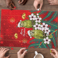 New Zealand Kakapo Christmas Puzzle Owl Parrot Santa Sliver Fern Manuka - Red LT14 - Polynesian Pride