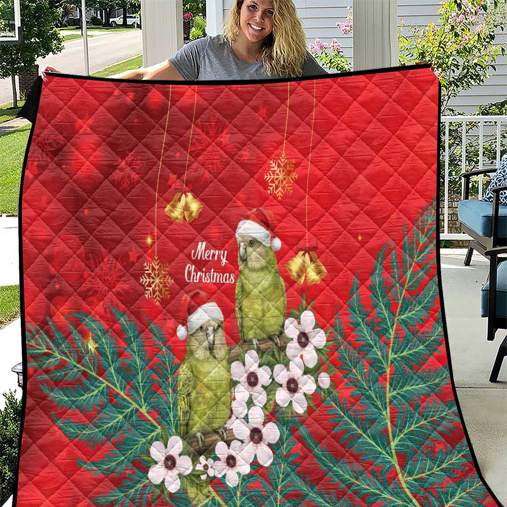 New Zealand Kakapo Christmas Quilt Owl Parrot Santa Sliver Fern Manuka - Red LT14 Red - Polynesian Pride