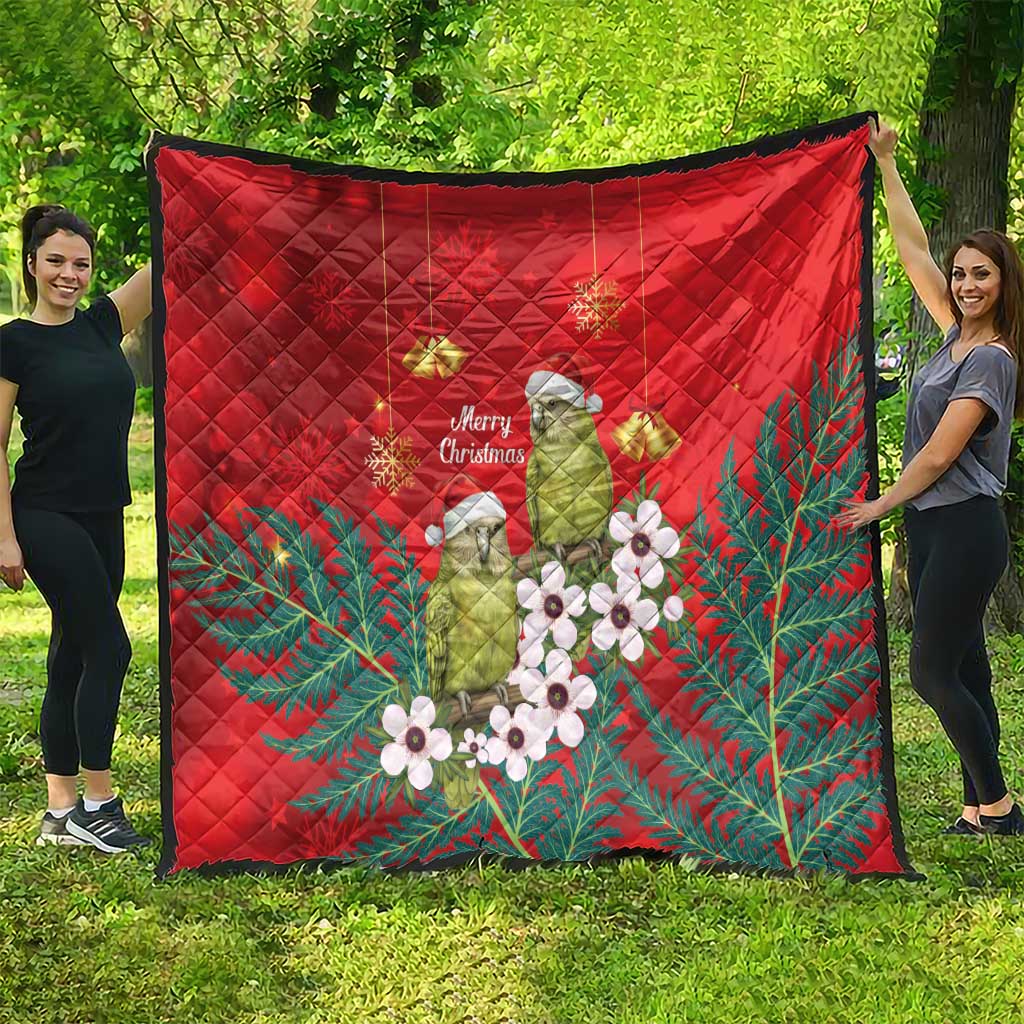 New Zealand Kakapo Christmas Quilt Owl Parrot Santa Sliver Fern Manuka - Red LT14 - Polynesian Pride