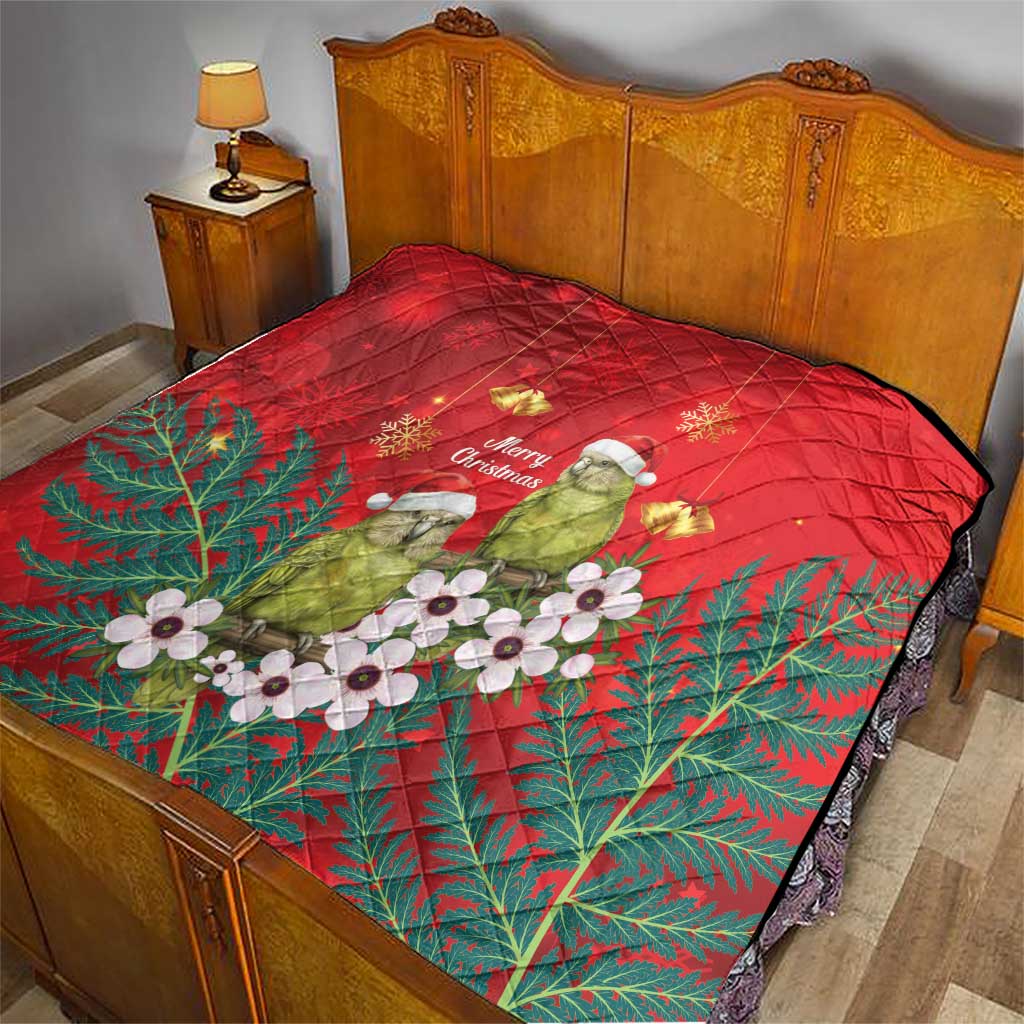New Zealand Kakapo Christmas Quilt Owl Parrot Santa Sliver Fern Manuka - Red LT14 - Polynesian Pride