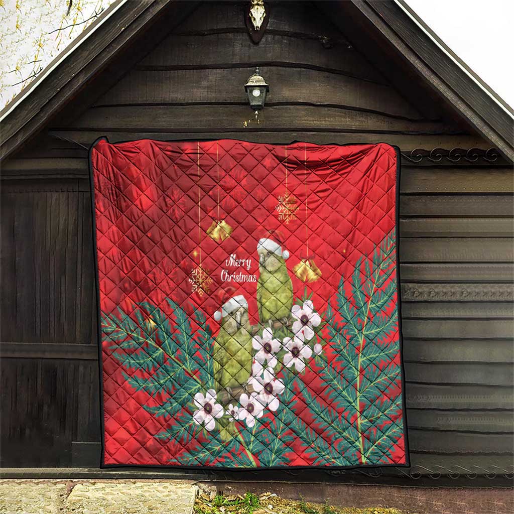 New Zealand Kakapo Christmas Quilt Owl Parrot Santa Sliver Fern Manuka - Red LT14 - Polynesian Pride