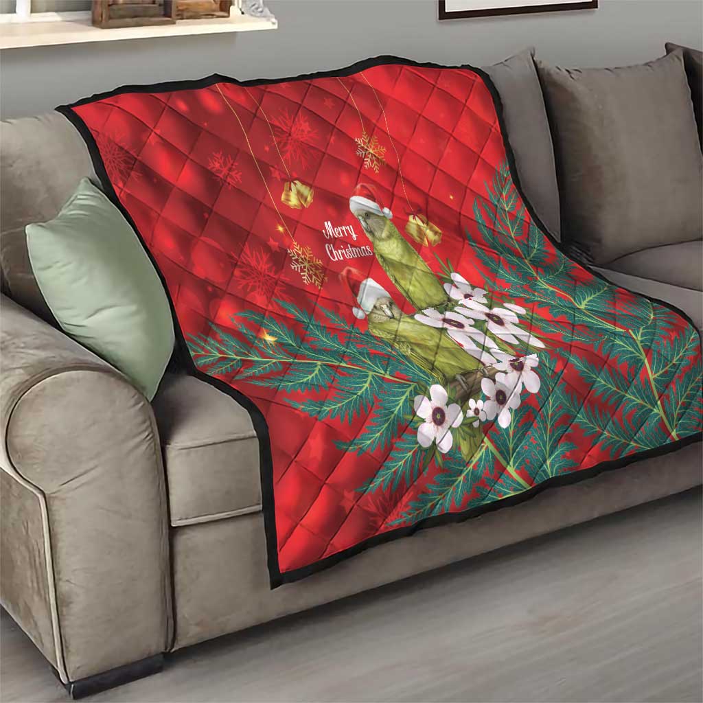 New Zealand Kakapo Christmas Quilt Owl Parrot Santa Sliver Fern Manuka - Red LT14 - Polynesian Pride