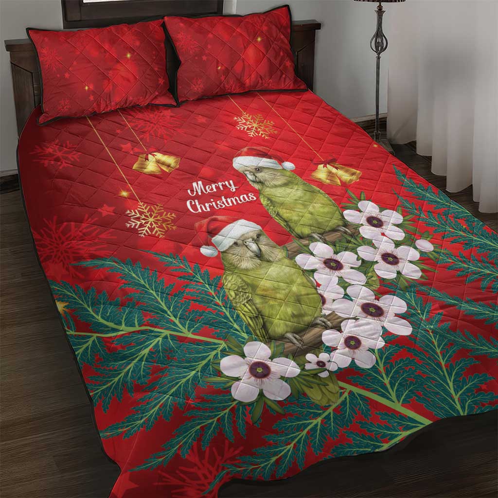 New Zealand Kakapo Christmas Quilt Bed Set Owl Parrot Santa Sliver Fern Manuka - Red LT14 Red - Polynesian Pride