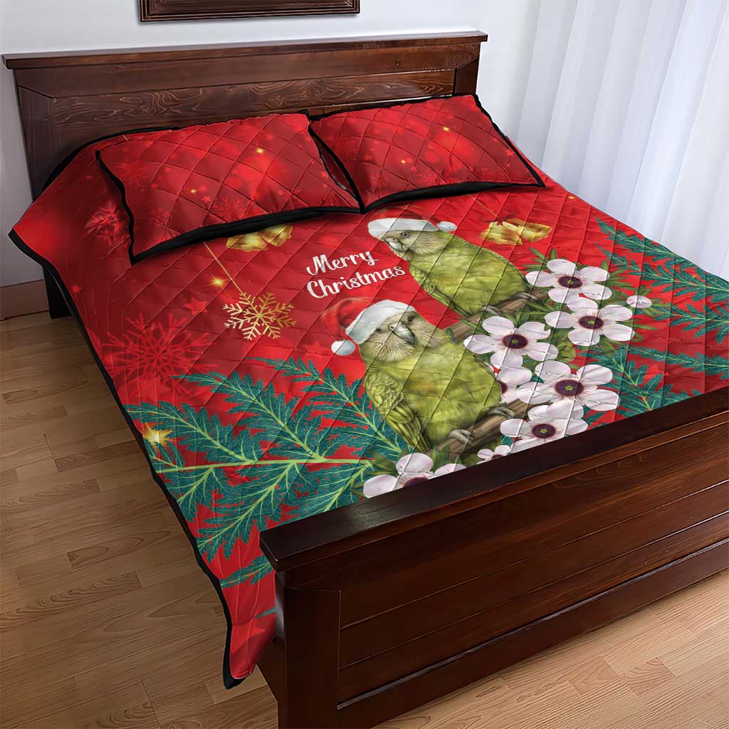 New Zealand Kakapo Christmas Quilt Bed Set Owl Parrot Santa Sliver Fern Manuka - Red LT14 - Polynesian Pride