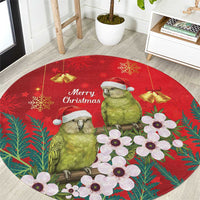 New Zealand Kakapo Christmas Round Carpet Owl Parrot Santa Sliver Fern Manuka - Red LT14 Red - Polynesian Pride