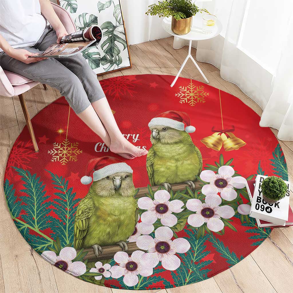 New Zealand Kakapo Christmas Round Carpet Owl Parrot Santa Sliver Fern Manuka - Red LT14 - Polynesian Pride
