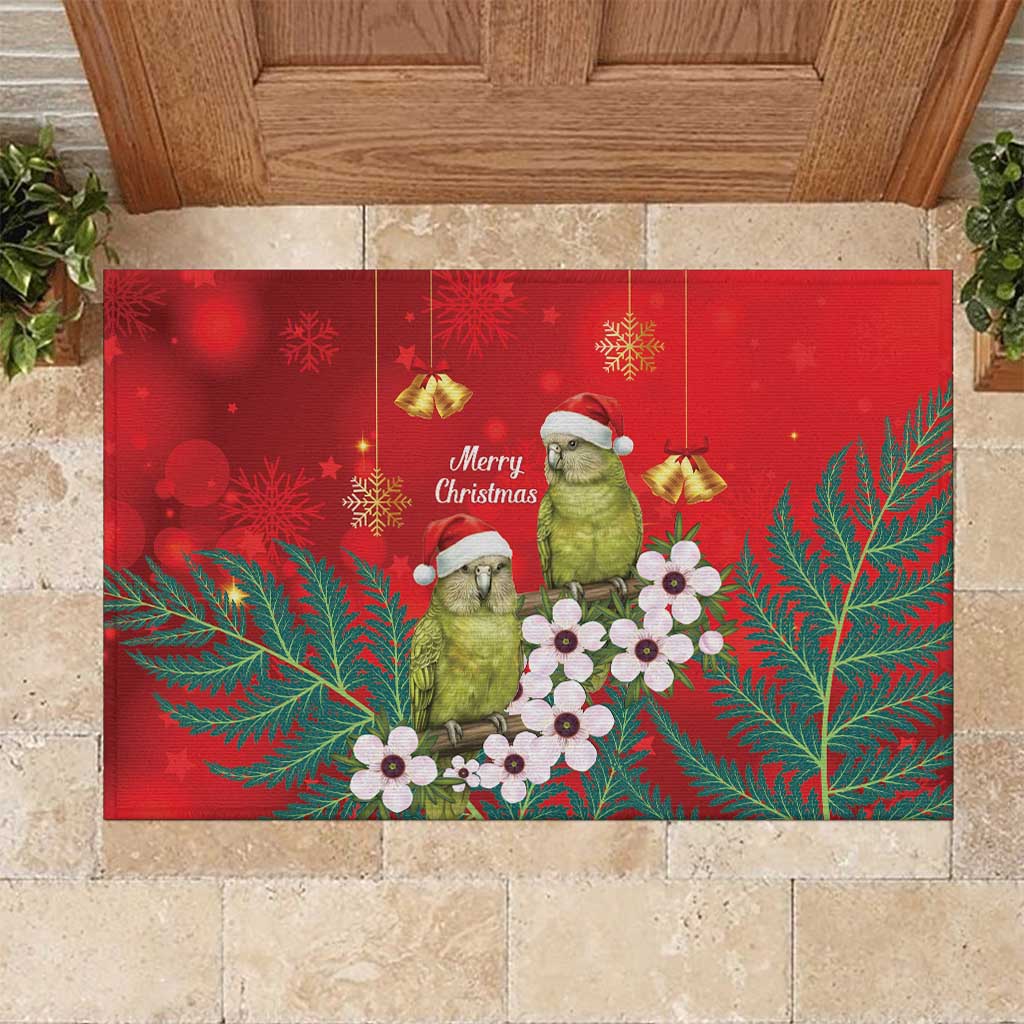 New Zealand Kakapo Christmas Rubber Doormat Owl Parrot Santa Sliver Fern Manuka - Red LT14 Red - Polynesian Pride
