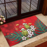 New Zealand Kakapo Christmas Rubber Doormat Owl Parrot Santa Sliver Fern Manuka - Red LT14 - Polynesian Pride