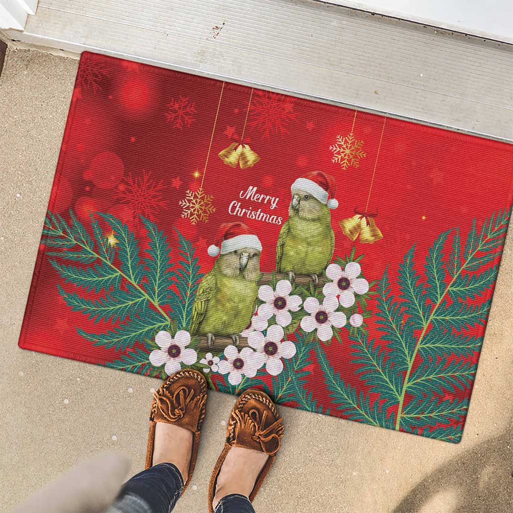 New Zealand Kakapo Christmas Rubber Doormat Owl Parrot Santa Sliver Fern Manuka - Red LT14 - Polynesian Pride
