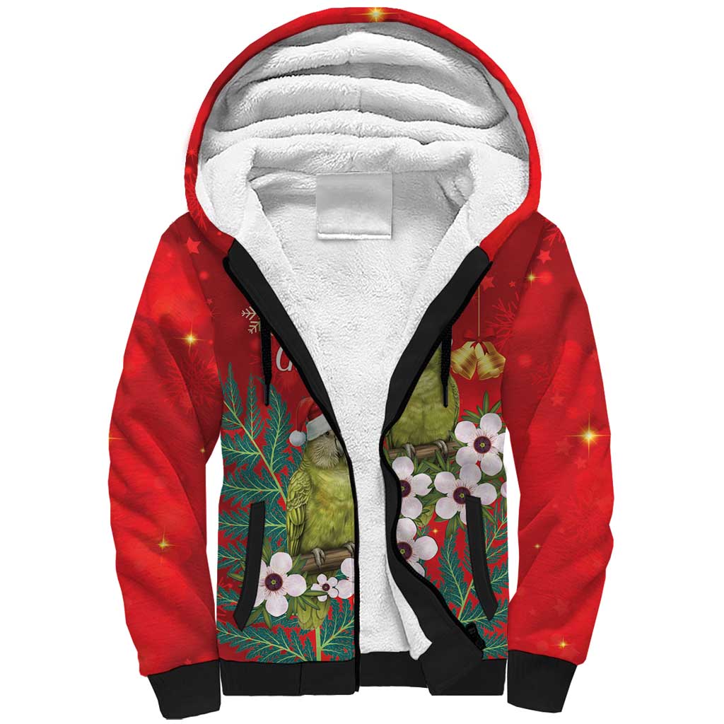 New Zealand Kakapo Christmas Sherpa Hoodie Owl Parrot Santa Sliver Fern Manuka - Red LT14 Unisex Red - Polynesian Pride