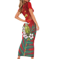 New Zealand Kakapo Christmas Short Sleeve Bodycon Dress Owl Parrot Santa Sliver Fern Manuka - Red LT14 - Polynesian Pride