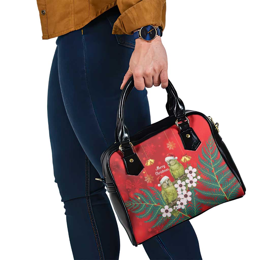 New Zealand Kakapo Christmas Shoulder Handbag Owl Parrot Santa Sliver Fern Manuka - Red LT14 - Polynesian Pride