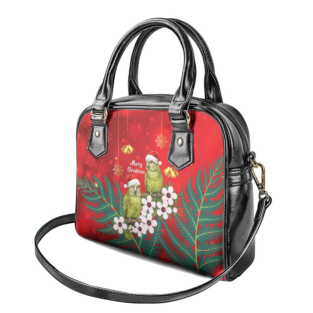 New Zealand Kakapo Christmas Shoulder Handbag Owl Parrot Santa Sliver Fern Manuka - Red LT14 - Polynesian Pride