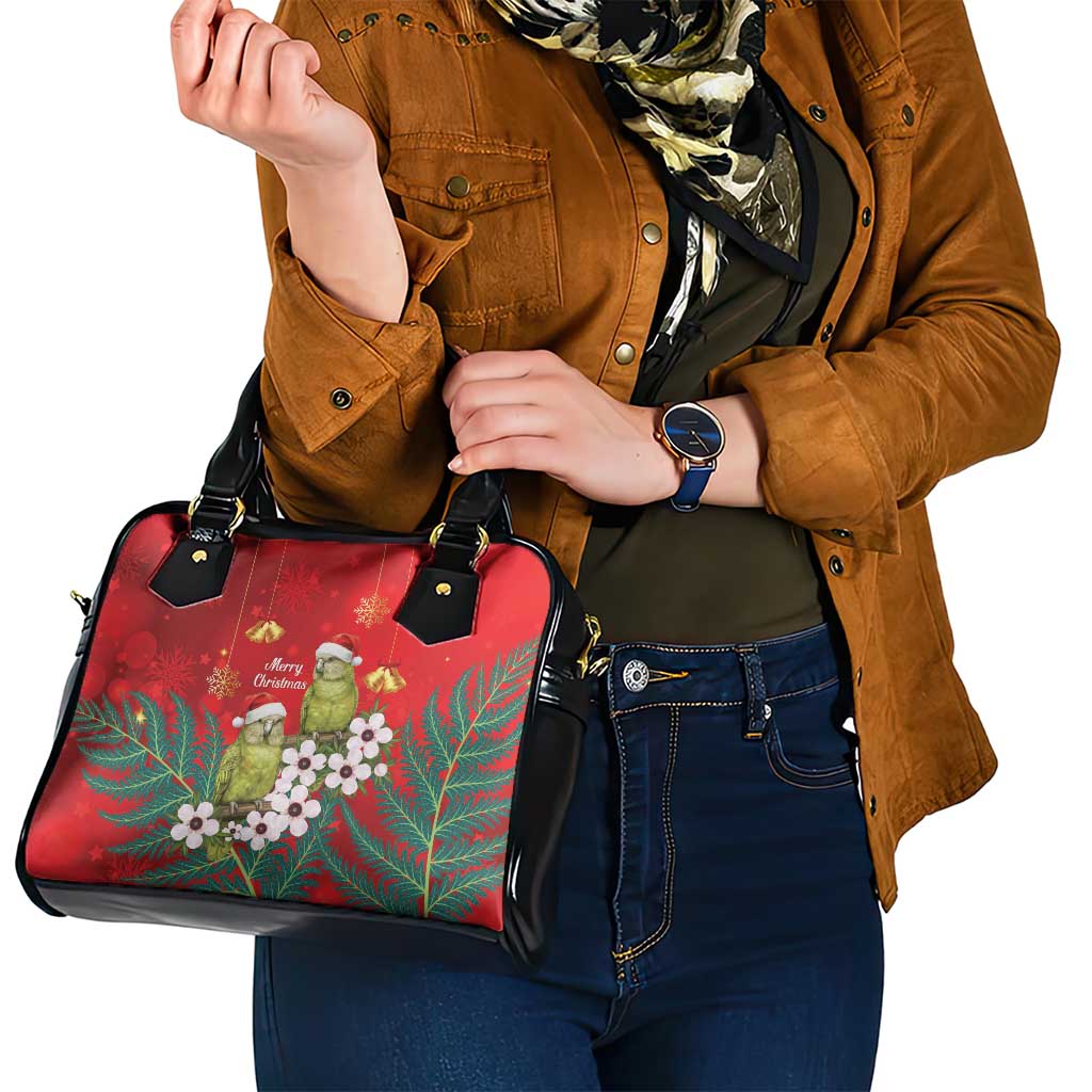 New Zealand Kakapo Christmas Shoulder Handbag Owl Parrot Santa Sliver Fern Manuka - Red LT14 - Polynesian Pride