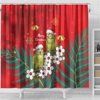 New Zealand Kakapo Christmas Shower Curtain Owl Parrot Santa Sliver Fern Manuka - Red LT14 - Polynesian Pride