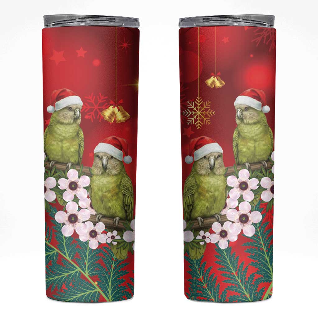 New Zealand Kakapo Christmas Skinny Tumbler Owl Parrot Santa Sliver Fern Manuka - Red LT14 Red - Polynesian Pride
