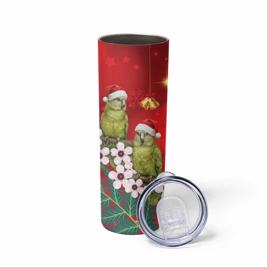 New Zealand Kakapo Christmas Skinny Tumbler Owl Parrot Santa Sliver Fern Manuka - Red LT14 - Polynesian Pride