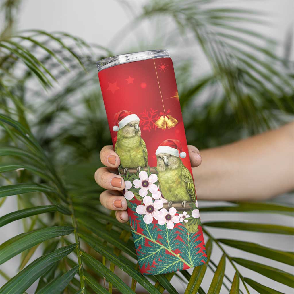 New Zealand Kakapo Christmas Skinny Tumbler Owl Parrot Santa Sliver Fern Manuka - Red LT14 - Polynesian Pride