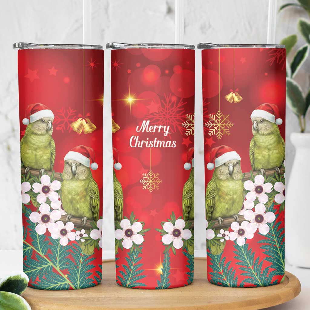 New Zealand Kakapo Christmas Skinny Tumbler Owl Parrot Santa Sliver Fern Manuka - Red LT14 - Polynesian Pride