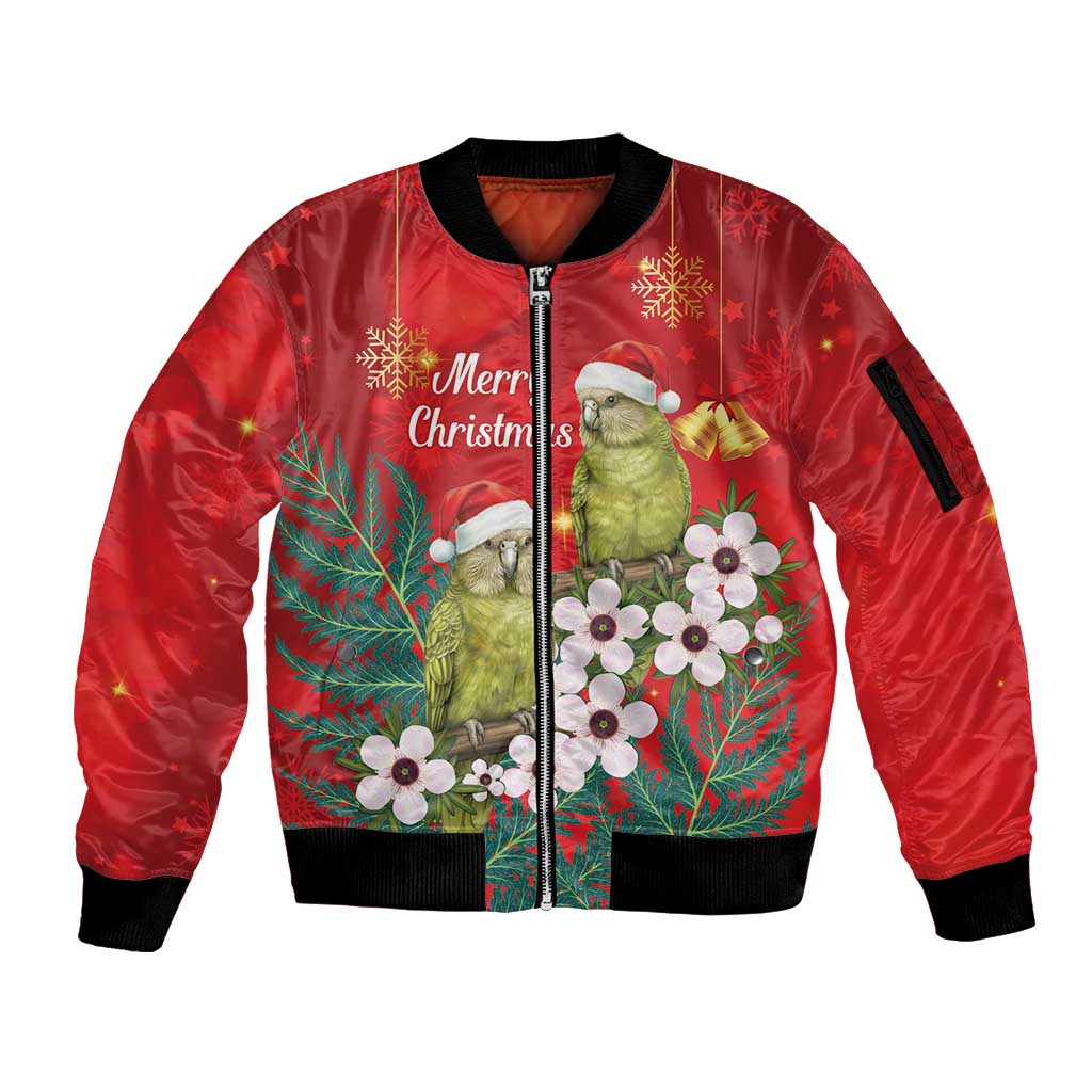 New Zealand Kakapo Christmas Sleeve Zip Bomber Jacket Owl Parrot Santa Sliver Fern Manuka - Red LT14 Unisex Red - Polynesian Pride