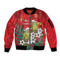 New Zealand Kakapo Christmas Sleeve Zip Bomber Jacket Owl Parrot Santa Sliver Fern Manuka - Red LT14 Unisex Red - Polynesian Pride