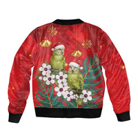 New Zealand Kakapo Christmas Sleeve Zip Bomber Jacket Owl Parrot Santa Sliver Fern Manuka - Red LT14 - Polynesian Pride