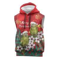 New Zealand Kakapo Christmas Sleeveless Hoodie Owl Parrot Santa Sliver Fern Manuka - Red LT14 Red - Polynesian Pride