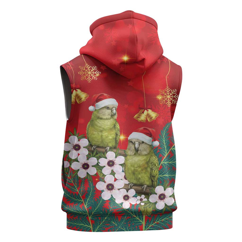 New Zealand Kakapo Christmas Sleeveless Hoodie Owl Parrot Santa Sliver Fern Manuka - Red LT14 - Polynesian Pride