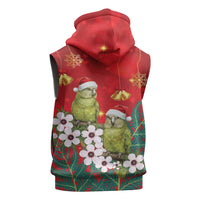New Zealand Kakapo Christmas Sleeveless Hoodie Owl Parrot Santa Sliver Fern Manuka - Red LT14 - Polynesian Pride