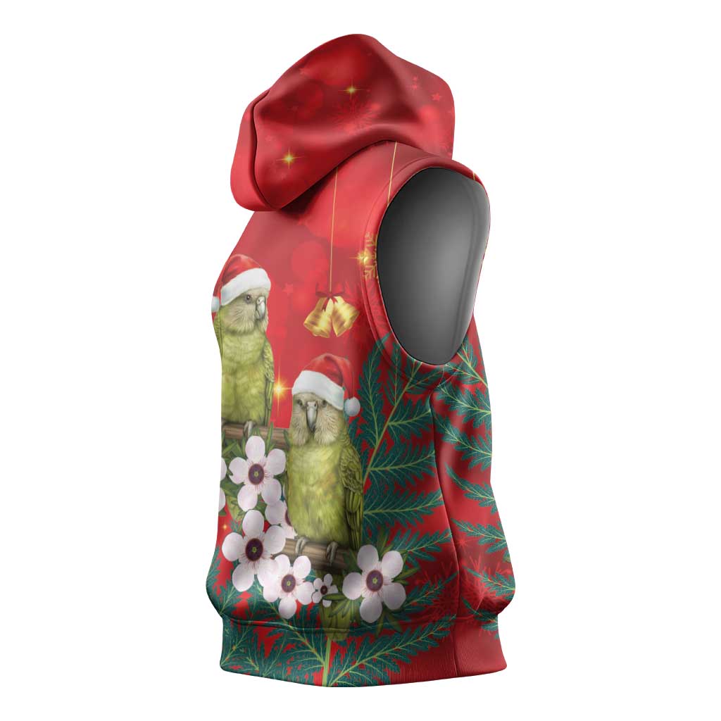 New Zealand Kakapo Christmas Sleeveless Hoodie Owl Parrot Santa Sliver Fern Manuka - Red LT14 - Polynesian Pride