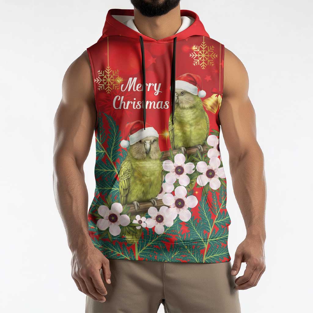 New Zealand Kakapo Christmas Sleeveless Hoodie Owl Parrot Santa Sliver Fern Manuka - Red LT14 - Polynesian Pride