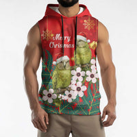 New Zealand Kakapo Christmas Sleeveless Hoodie Owl Parrot Santa Sliver Fern Manuka - Red LT14 - Polynesian Pride