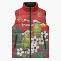 New Zealand Kakapo Christmas Sleeveless Puffer Jacket Owl Parrot Santa Sliver Fern Manuka - Red LT14 Unisex Red - Polynesian Pride