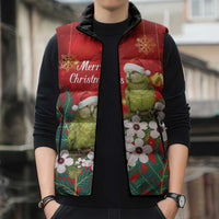 New Zealand Kakapo Christmas Sleeveless Puffer Jacket Owl Parrot Santa Sliver Fern Manuka - Red LT14 - Polynesian Pride