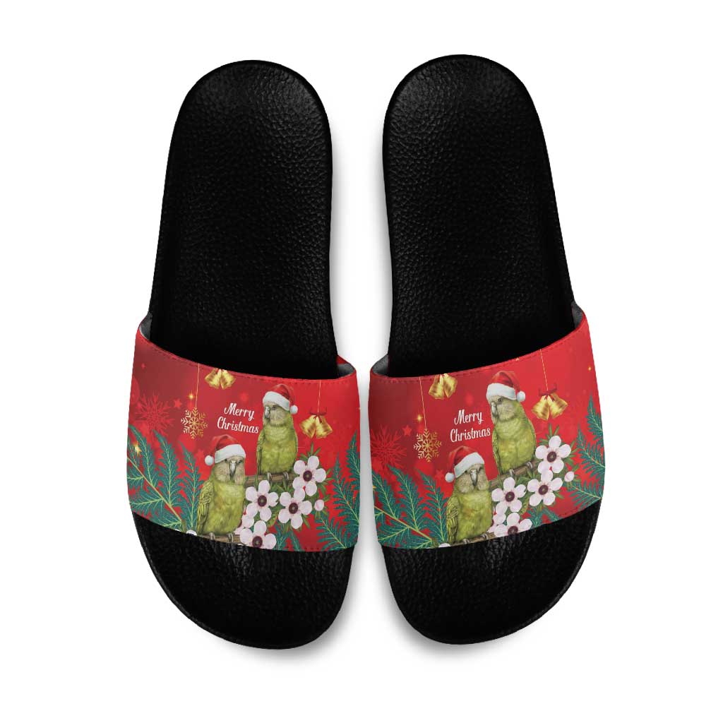 New Zealand Kakapo Christmas Slide Sandals Owl Parrot Santa Sliver Fern Manuka - Red LT14 Red - Polynesian Pride