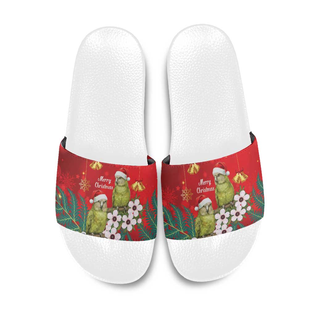 New Zealand Kakapo Christmas Slide Sandals Owl Parrot Santa Sliver Fern Manuka - Red LT14 Red - Polynesian Pride