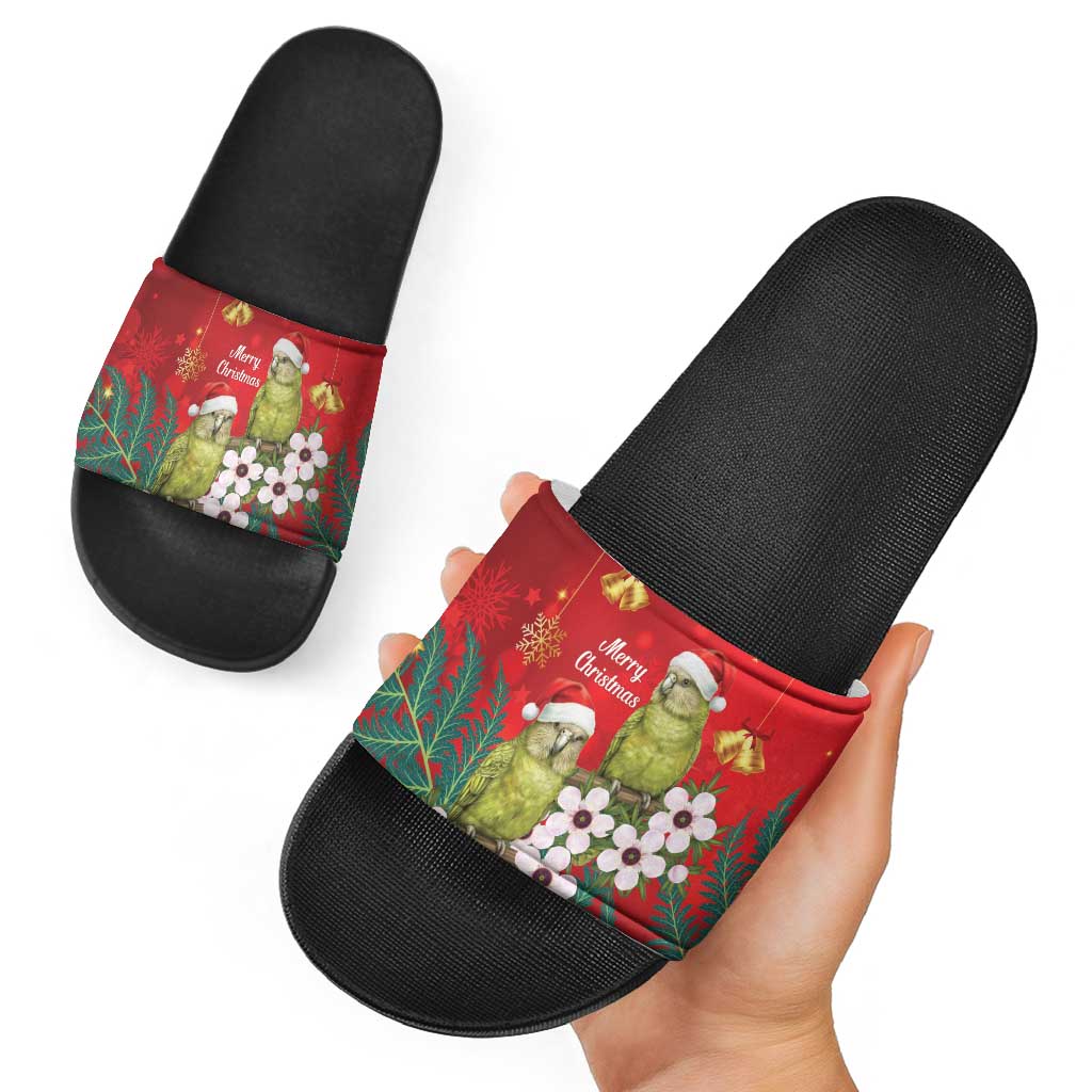 New Zealand Kakapo Christmas Slide Sandals Owl Parrot Santa Sliver Fern Manuka - Red LT14 - Polynesian Pride