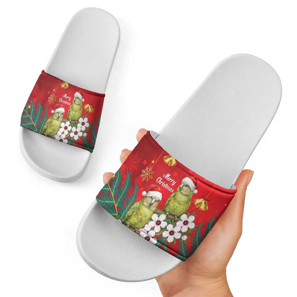 New Zealand Kakapo Christmas Slide Sandals Owl Parrot Santa Sliver Fern Manuka - Red LT14 - Polynesian Pride