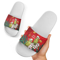 New Zealand Kakapo Christmas Slide Sandals Owl Parrot Santa Sliver Fern Manuka - Red LT14 - Polynesian Pride