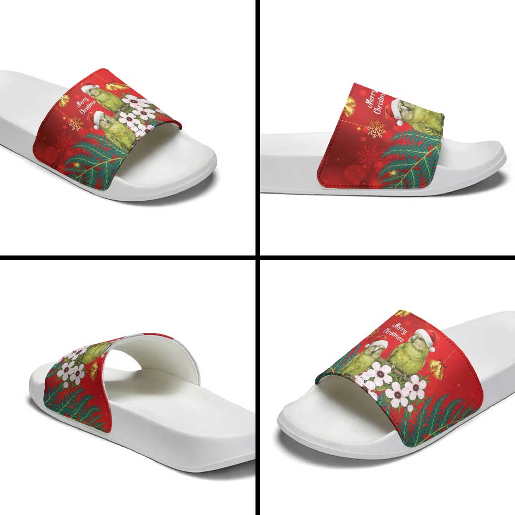 New Zealand Kakapo Christmas Slide Sandals Owl Parrot Santa Sliver Fern Manuka - Red LT14 - Polynesian Pride
