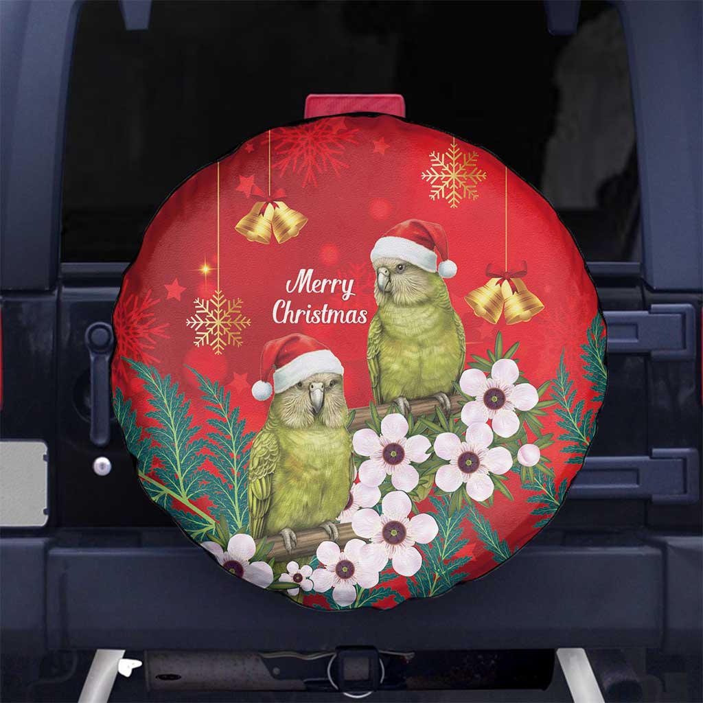New Zealand Kakapo Christmas Spare Tire Cover Owl Parrot Santa Sliver Fern Manuka - Red LT14 No hole Red - Polynesian Pride
