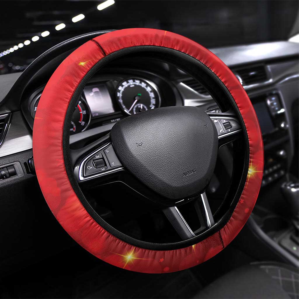 New Zealand Kakapo Christmas Steering Wheel Cover Owl Parrot Santa Sliver Fern Manuka - Red LT14 Universal Fit Red - Polynesian Pride
