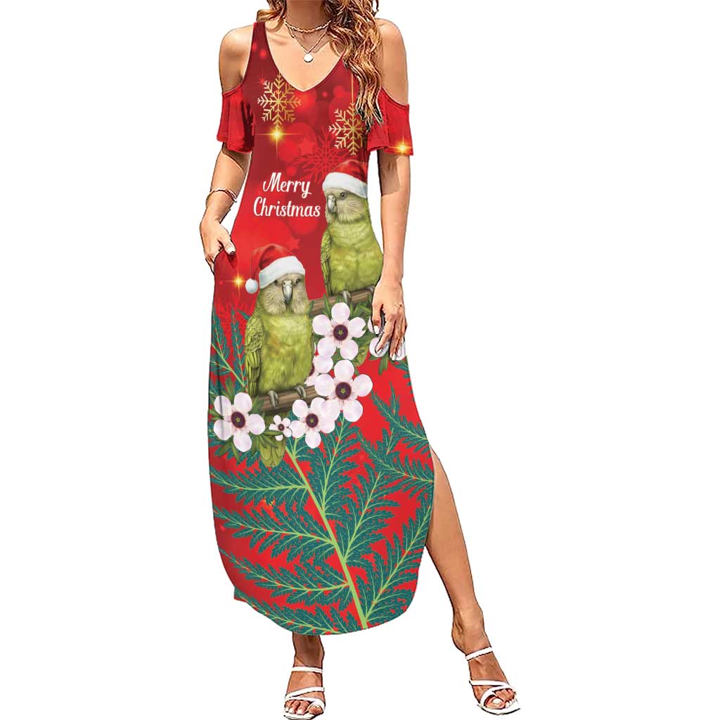 New Zealand Kakapo Christmas Summer Maxi Dress Owl Parrot Santa Sliver Fern Manuka - Red LT14 Women Red - Polynesian Pride