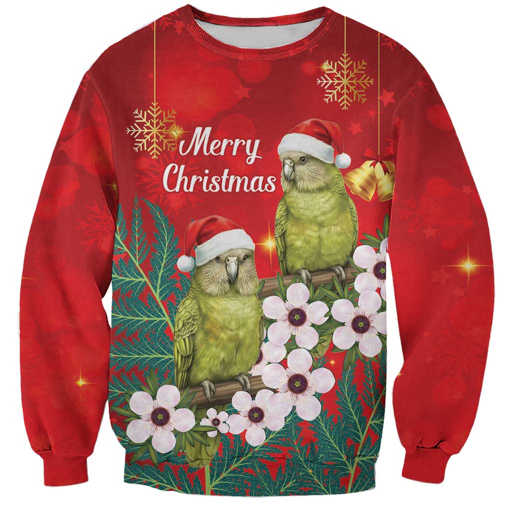 New Zealand Kakapo Christmas Sweatshirt Owl Parrot Santa Sliver Fern Manuka - Red LT14 Unisex Red - Polynesian Pride