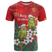 New Zealand Kakapo Christmas T Shirt Owl Parrot Santa Sliver Fern Manuka - Red LT14 Red - Polynesian Pride
